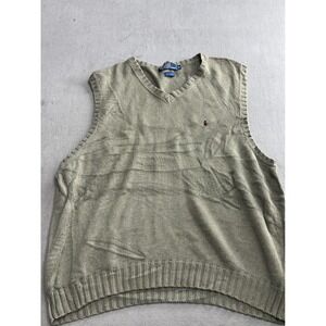 Polo Ralph Lauren Men's V-Neck Knit Vest Tan XL 100% Cotton Preppy Casual